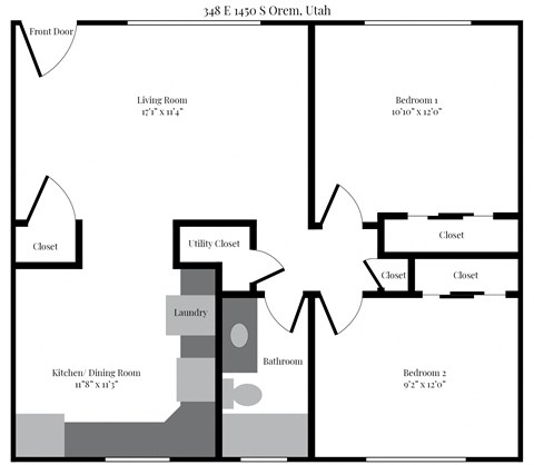 Floor plan for 2 beds, 1 bath, 850 sqft